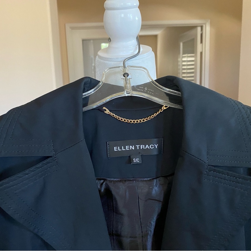 NWT Ellen Tracy Black Trench Coat Tailored Classic Design - Picture 7 of 9